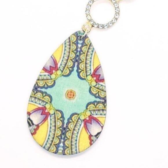 NWT Gold-Tone Rhinestone Painted Wood Dangle Earrings - Picture 4 of 6